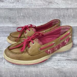 Sperry Top Sider Girls 2.5 Laguna Slip On Boat Shoe Tan Leather & Pink Glitter+7